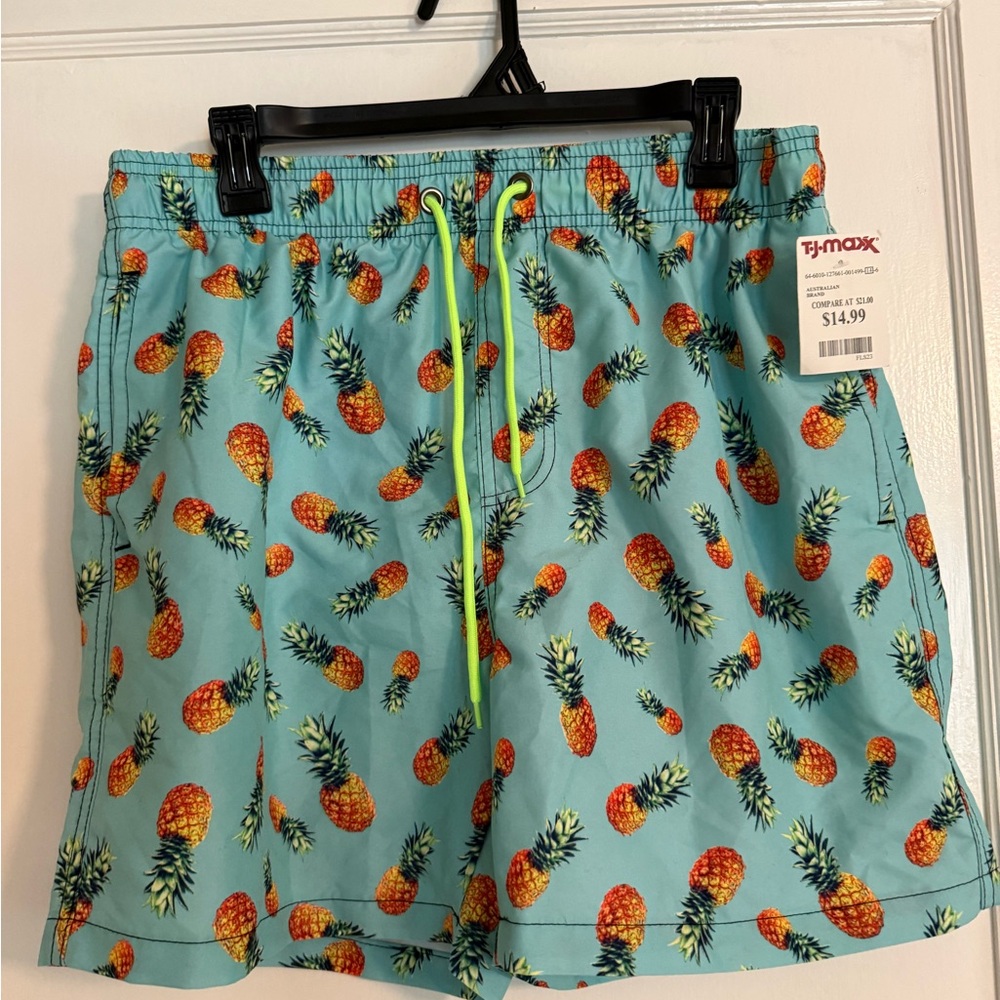 Men's NEW WITH TAG Pineapple Print Swim Trunks - Aqua